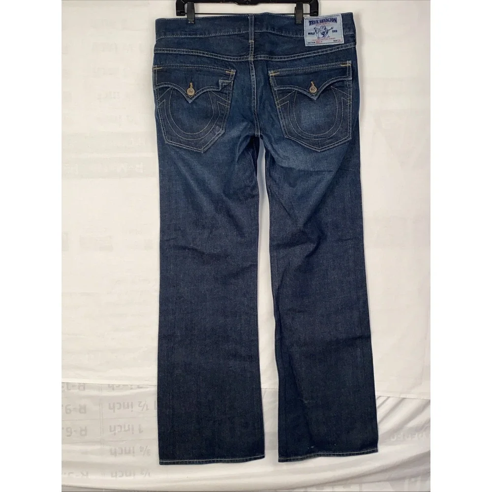 TRUE RELIGION BILLY BOOTCUT JEANS Mens 36x34 USA Made DARK Auburn Fine Stitching